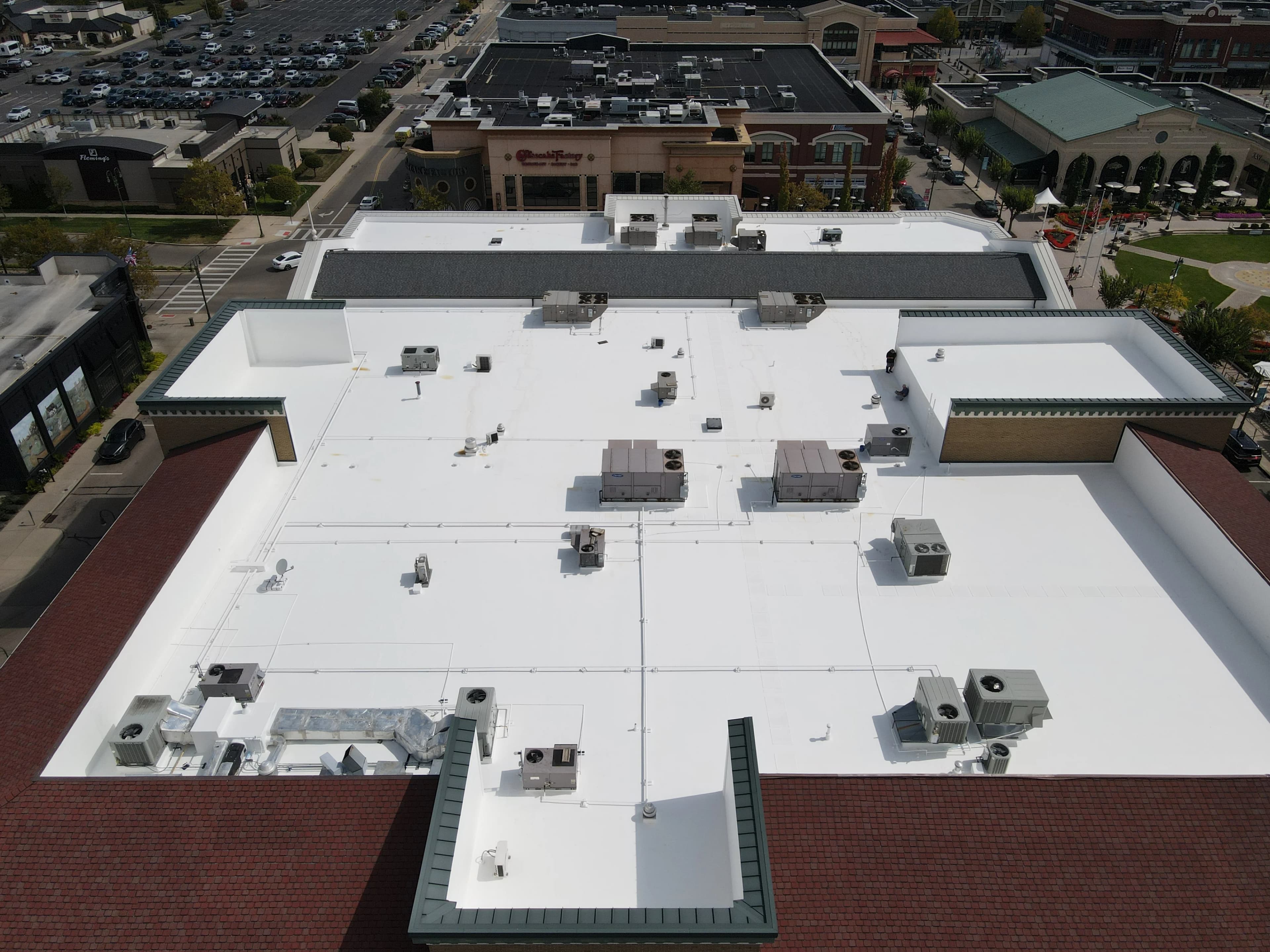Aerial view of commercial rooftops